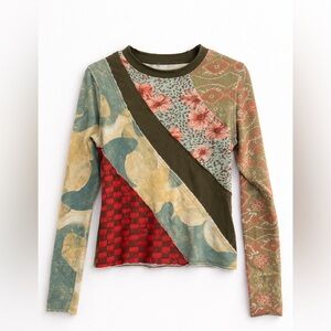 Free People We The Free Patchwork Long Sleeve Top Small Boho Thermal Orig $118